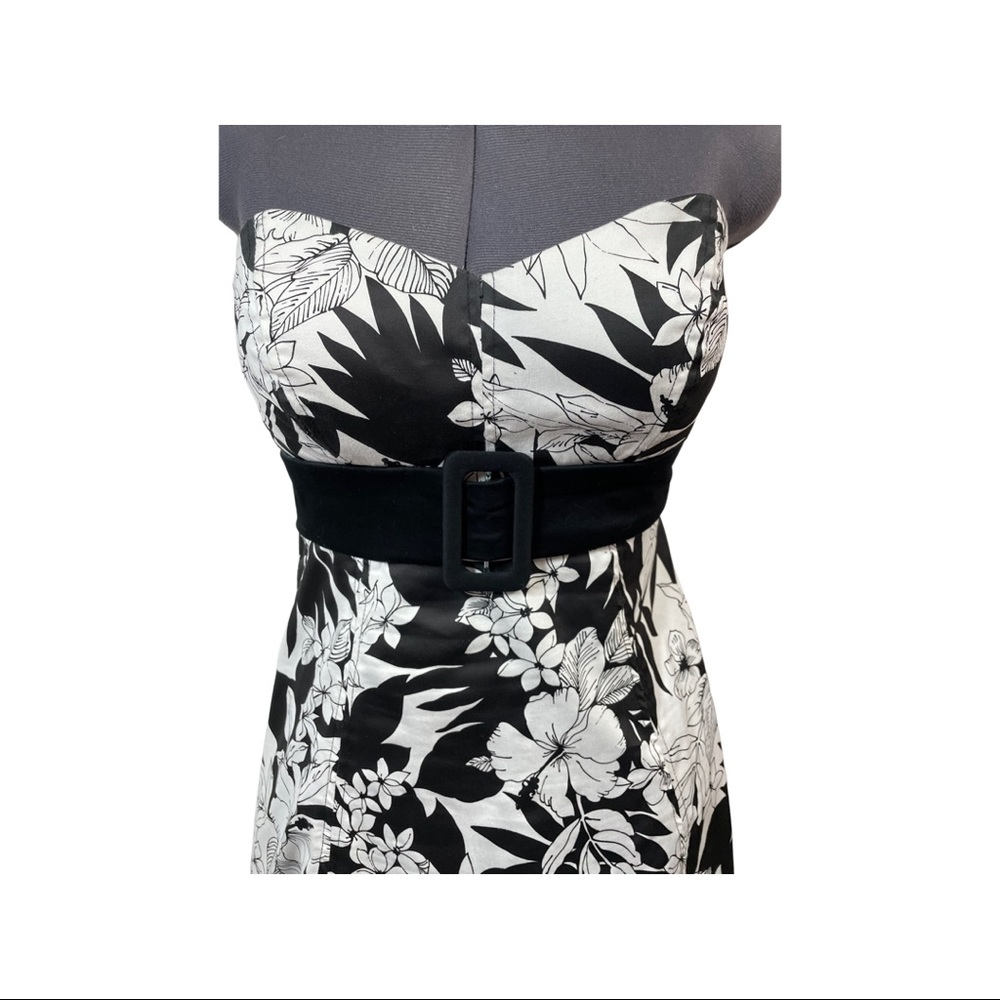 Black and White Floral Ladies Midi Dress